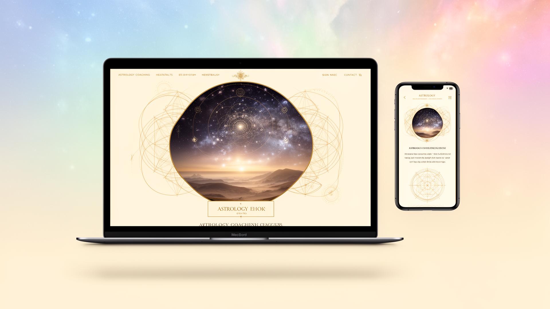 Premium astrology coaching website shown on a laptop and smartphone